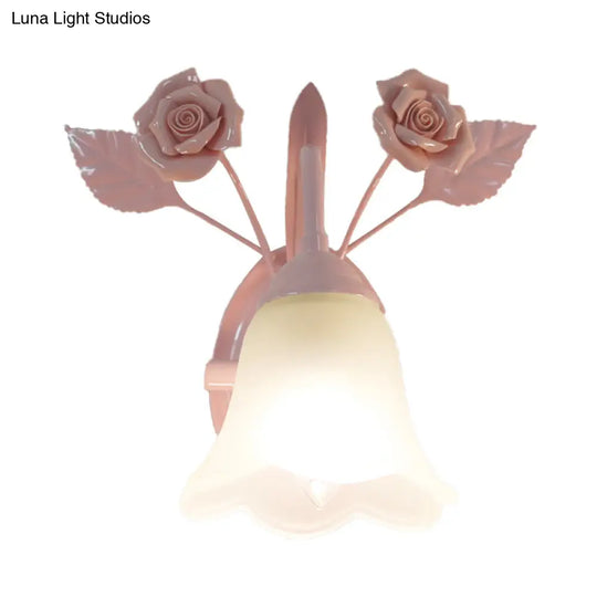 Ivory Glass Flower Wall Lamp Countryside Living Room Sconce Light Fixture