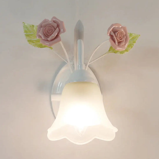 Ivory Glass Flower Wall Lamp Countryside Living Room Sconce Light Fixture White