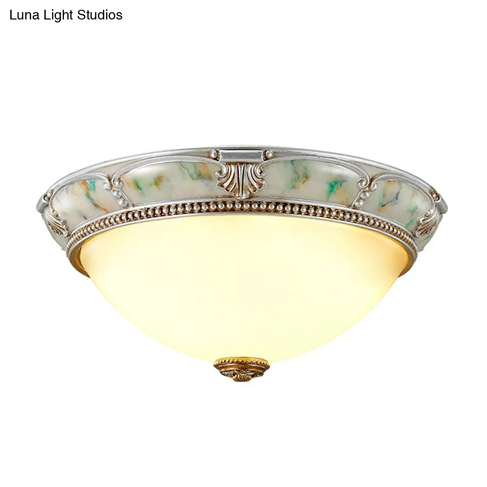 Ivory Glass Flushmount Traditional Corridor Light - 1 Head Silver Dome 11/15/19 Diameter