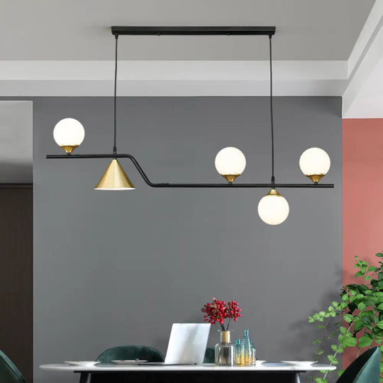 Ivory Glass Island Pendant Light: Geometric Contemporary Hanging Fixture For Restaurants 5 / Black