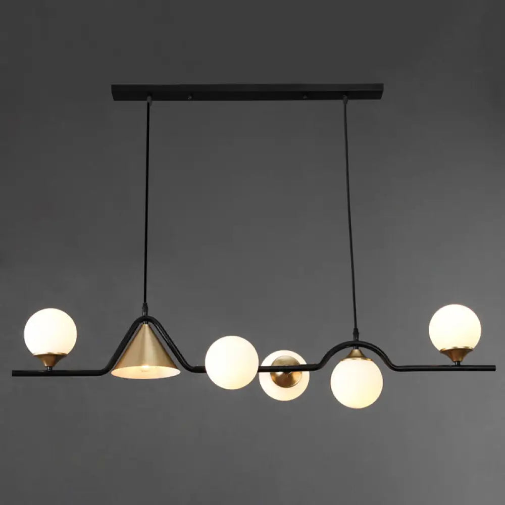 Ivory Glass Island Pendant Light: Geometric Contemporary Hanging Fixture For Restaurants 6 / Black