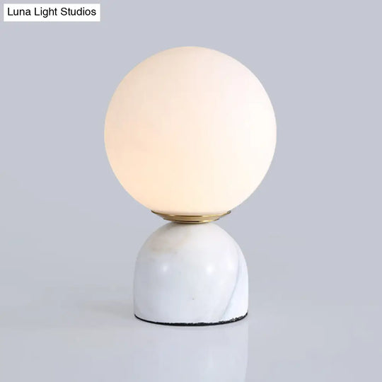 Ivory Glass Nightstand Light - Nordic Table Lamp With Marble Pedestal