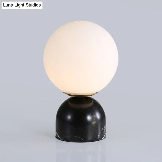 Ivory Glass Nightstand Light - Nordic Table Lamp With Marble Pedestal