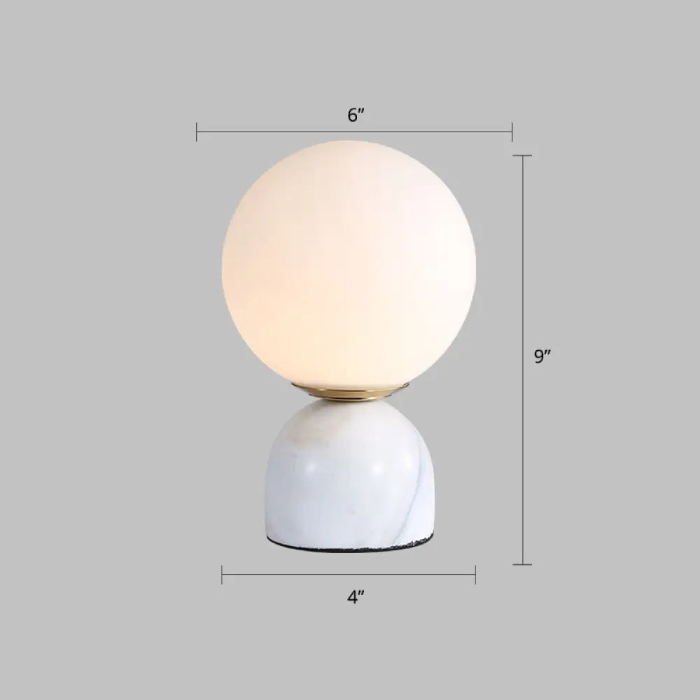 Ivory Glass Nightstand Light - Nordic Table Lamp With Marble Pedestal White