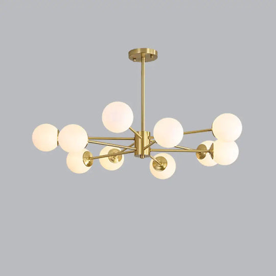 Ivory Glass Postmodern Chandelier With Gold Burst Design For Living Room 10 /