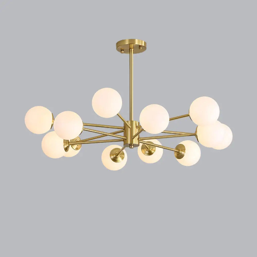 Ivory Glass Postmodern Chandelier With Gold Burst Design For Living Room 12 /