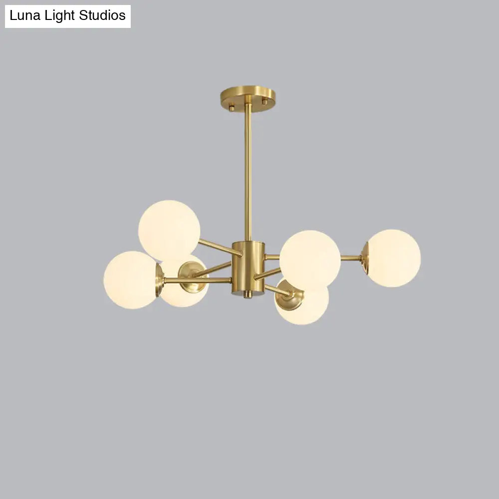 Ivory Glass Living Room Hanging Light With Burst Design In Gold - Postmodern Chandelier 6 /