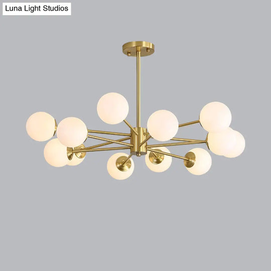 Ivory Glass Living Room Hanging Light With Burst Design In Gold - Postmodern Chandelier 12 /