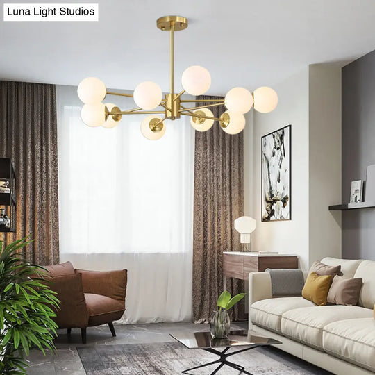 Ivory Glass Postmodern Chandelier With Gold Burst Design For Living Room