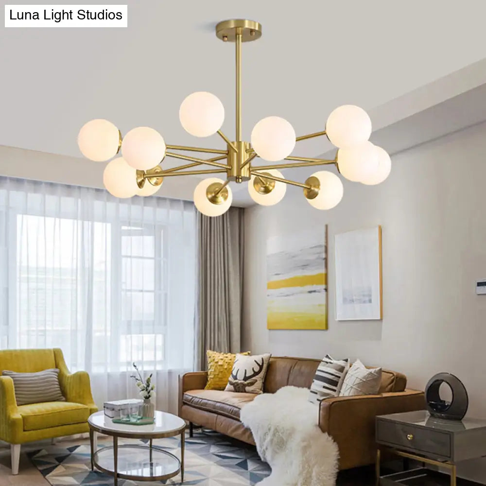 Ivory Glass Postmodern Chandelier With Gold Burst Design For Living Room