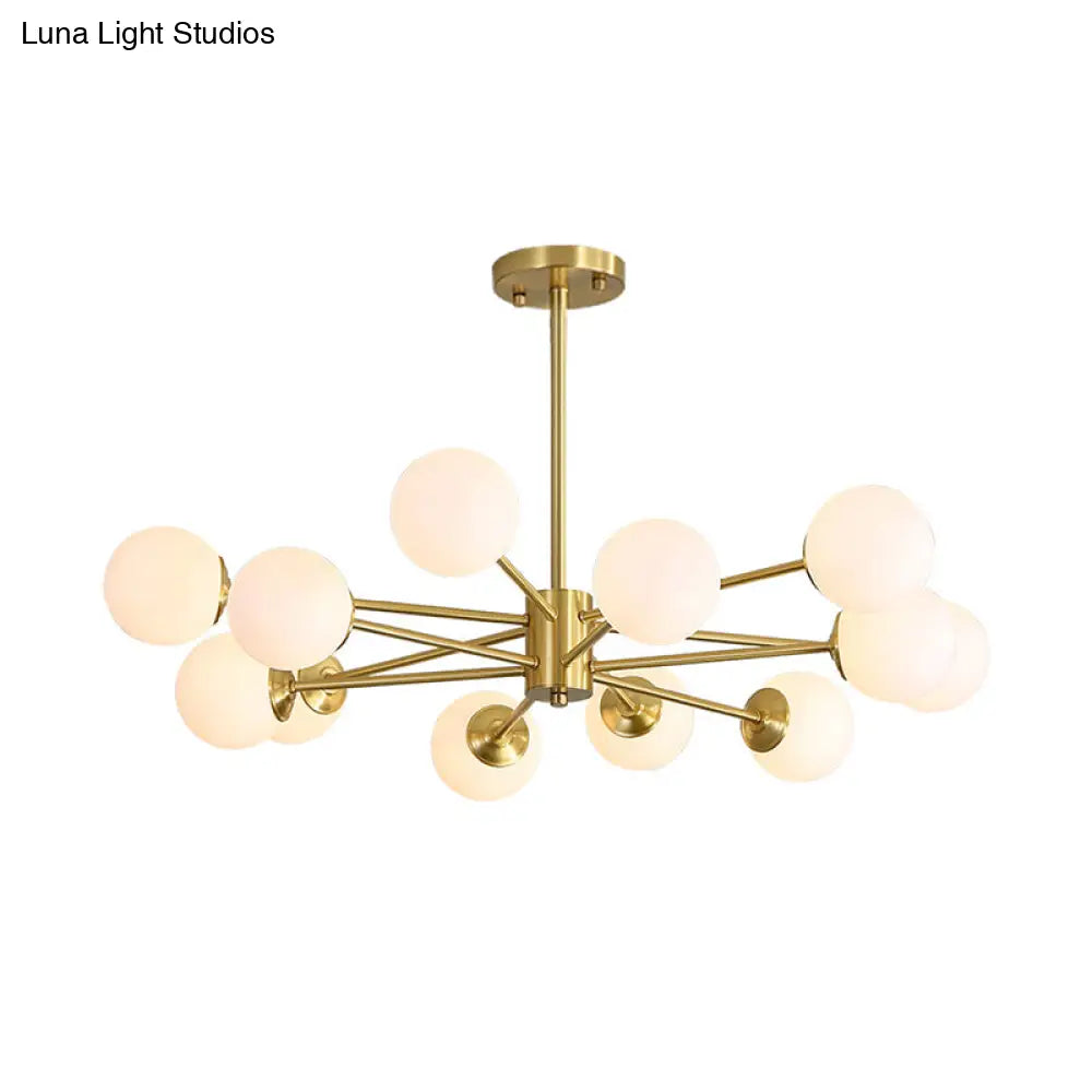 Ivory Glass Postmodern Chandelier With Gold Burst Design For Living Room