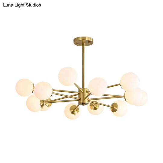 Ivory Glass Postmodern Chandelier With Gold Burst Design For Living Room