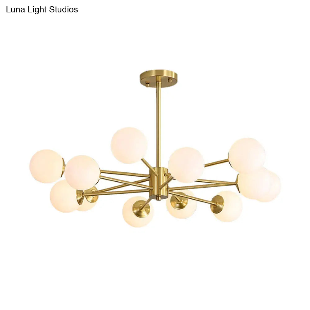 Ivory Glass Living Room Hanging Light With Burst Design In Gold - Postmodern Chandelier