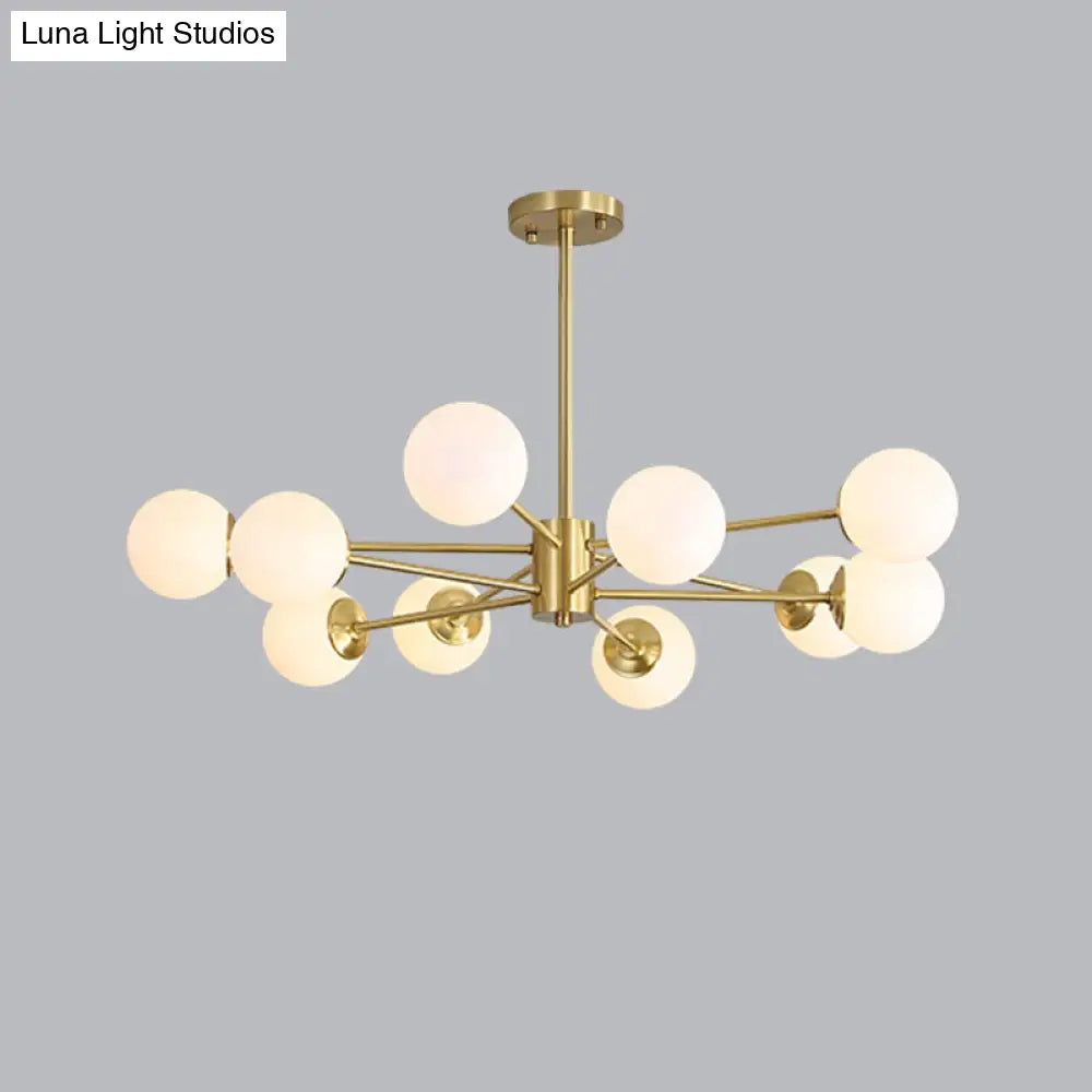 Ivory Glass Living Room Hanging Light With Burst Design In Gold - Postmodern Chandelier 10 /