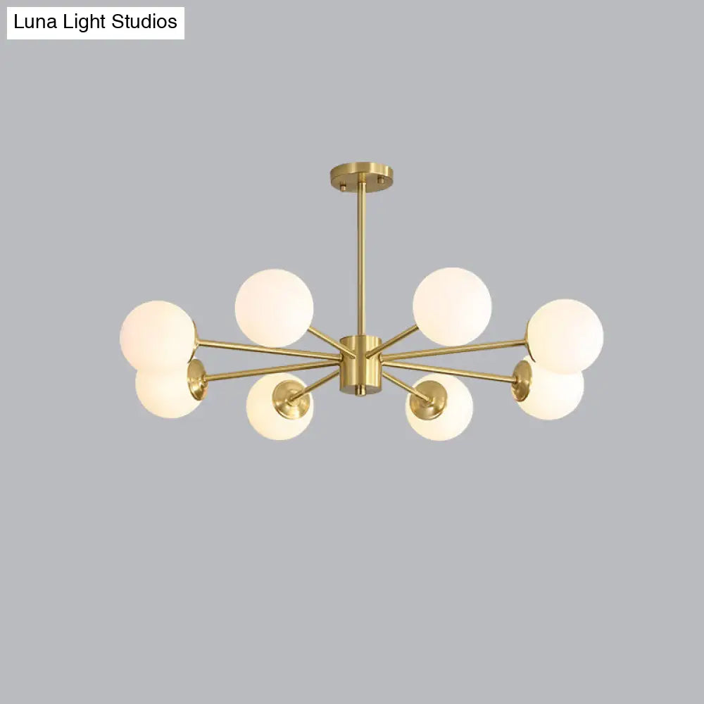 Ivory Glass Living Room Hanging Light With Burst Design In Gold - Postmodern Chandelier 8 /