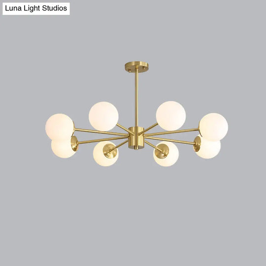 Ivory Glass Living Room Hanging Light With Burst Design In Gold - Postmodern Chandelier 8 /