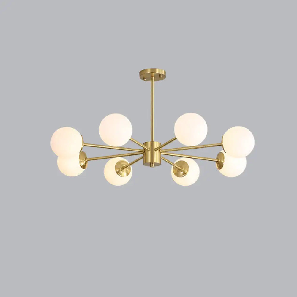 Ivory Glass Postmodern Chandelier With Gold Burst Design For Living Room 8 /