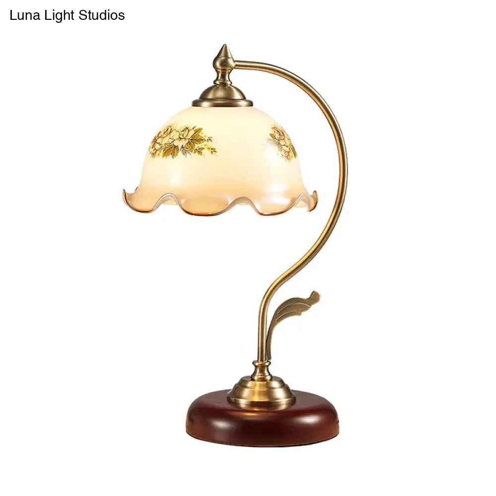 Ivory Glass Scalloped Desk Lamp - Romantic Nightstand Light For Bedroom