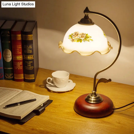 Ivory Glass Scalloped Desk Lamp - Romantic Nightstand Light For Bedroom