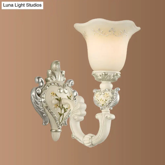 Ivory Glass Wall Sconce - Traditional White Bell Shaped Bedroom Light Kit