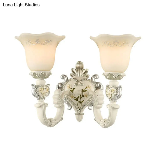 Ivory Glass Wall Sconce - Traditional White Bell Shaped Bedroom Light Kit