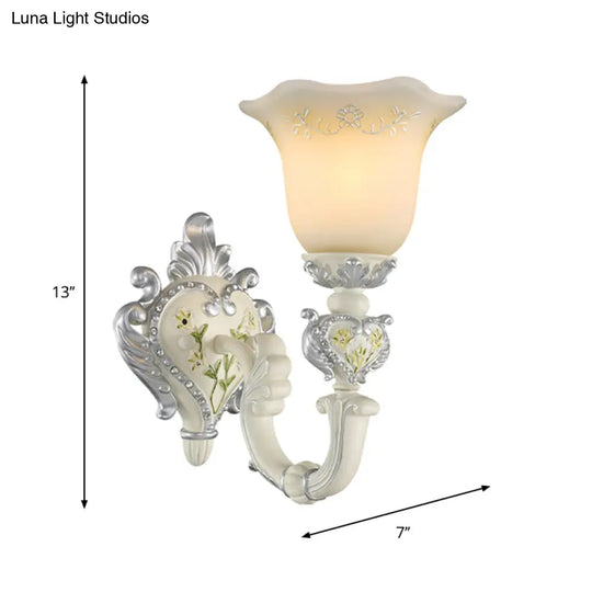 Ivory Glass Wall Sconce - Traditional White Bell Shaped Bedroom Light Kit