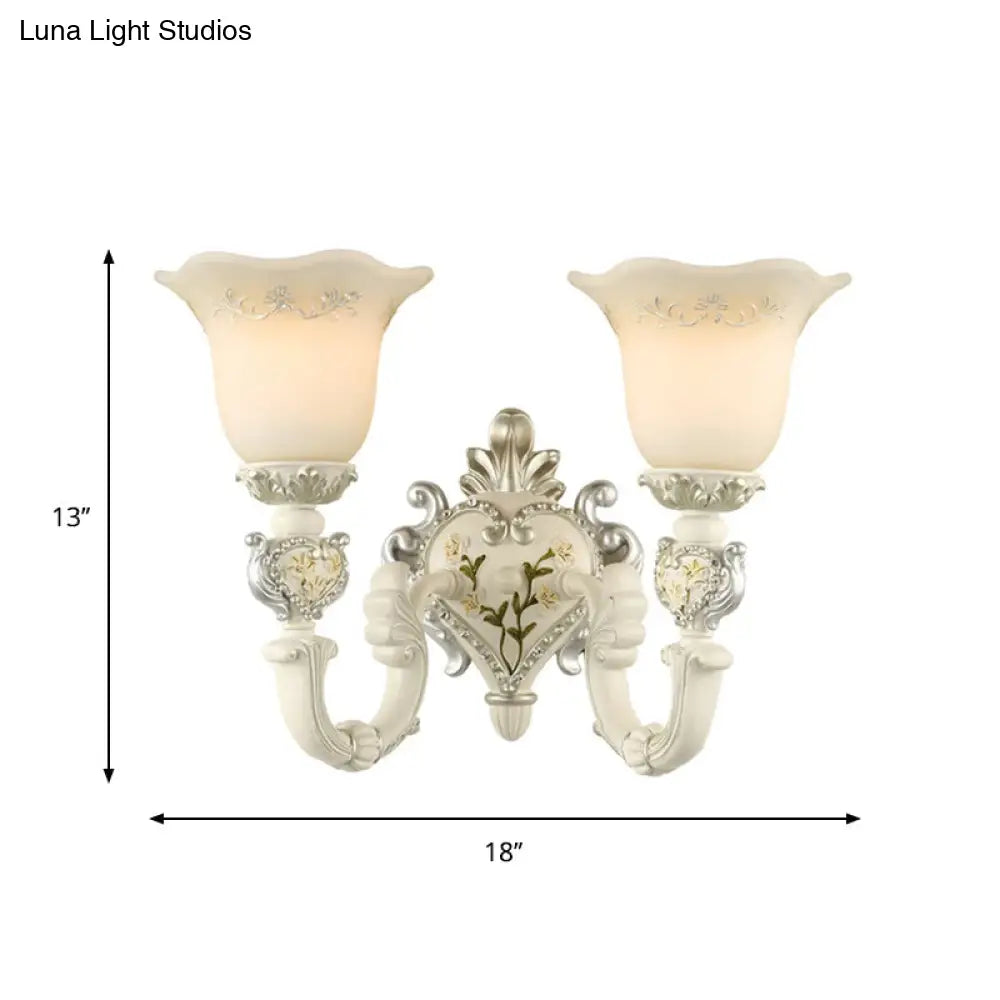 Ivory Glass Wall Sconce - Traditional White Bell Shaped Bedroom Light Kit