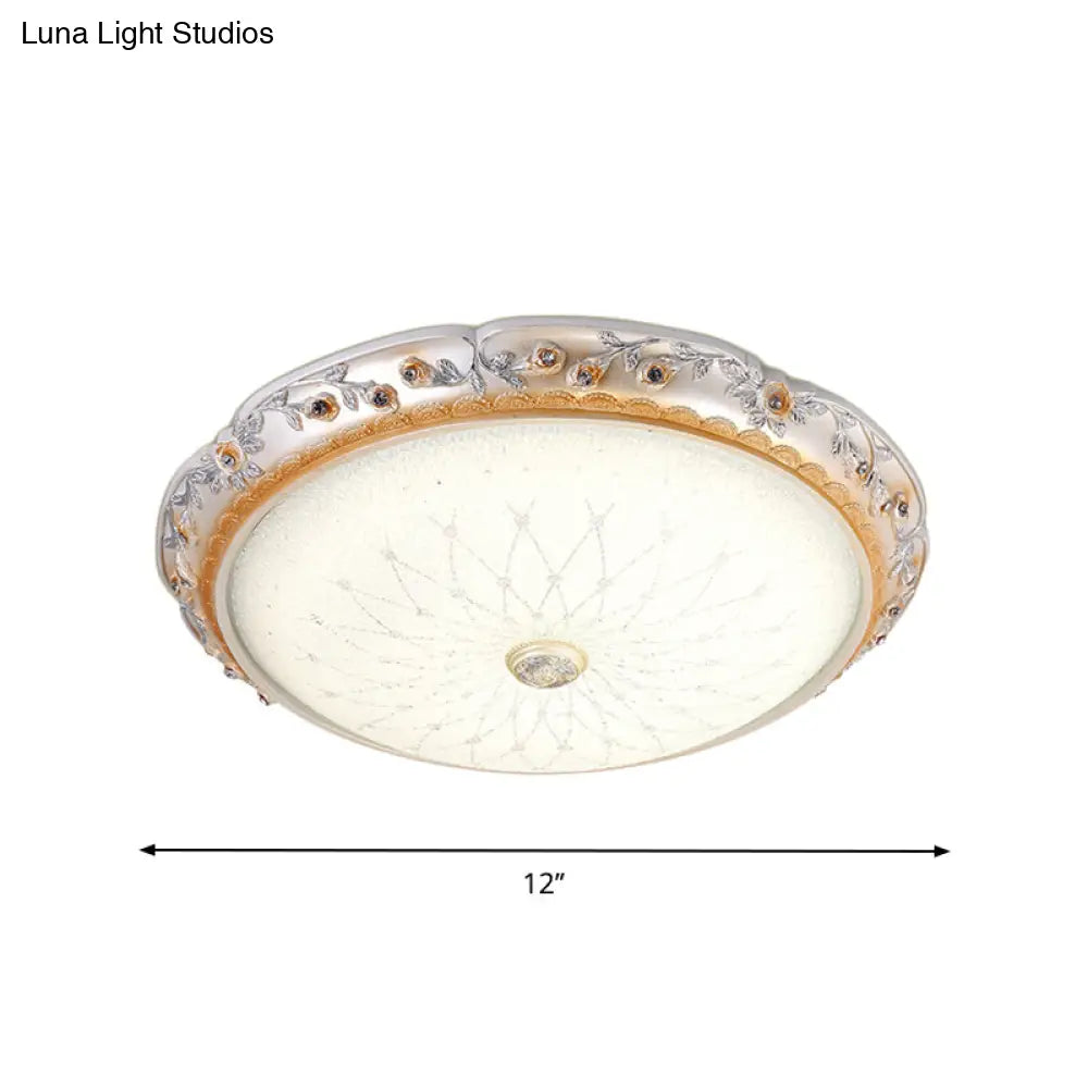 Ivory Glass White Led Flush Mount Lamp Traditional Round Shape 12’/16’/19.5’ Width