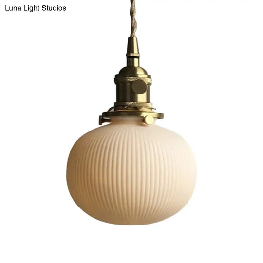 Ivory Ribbed Glass Pendant Lamp - Modern Dining Room Hanging Light