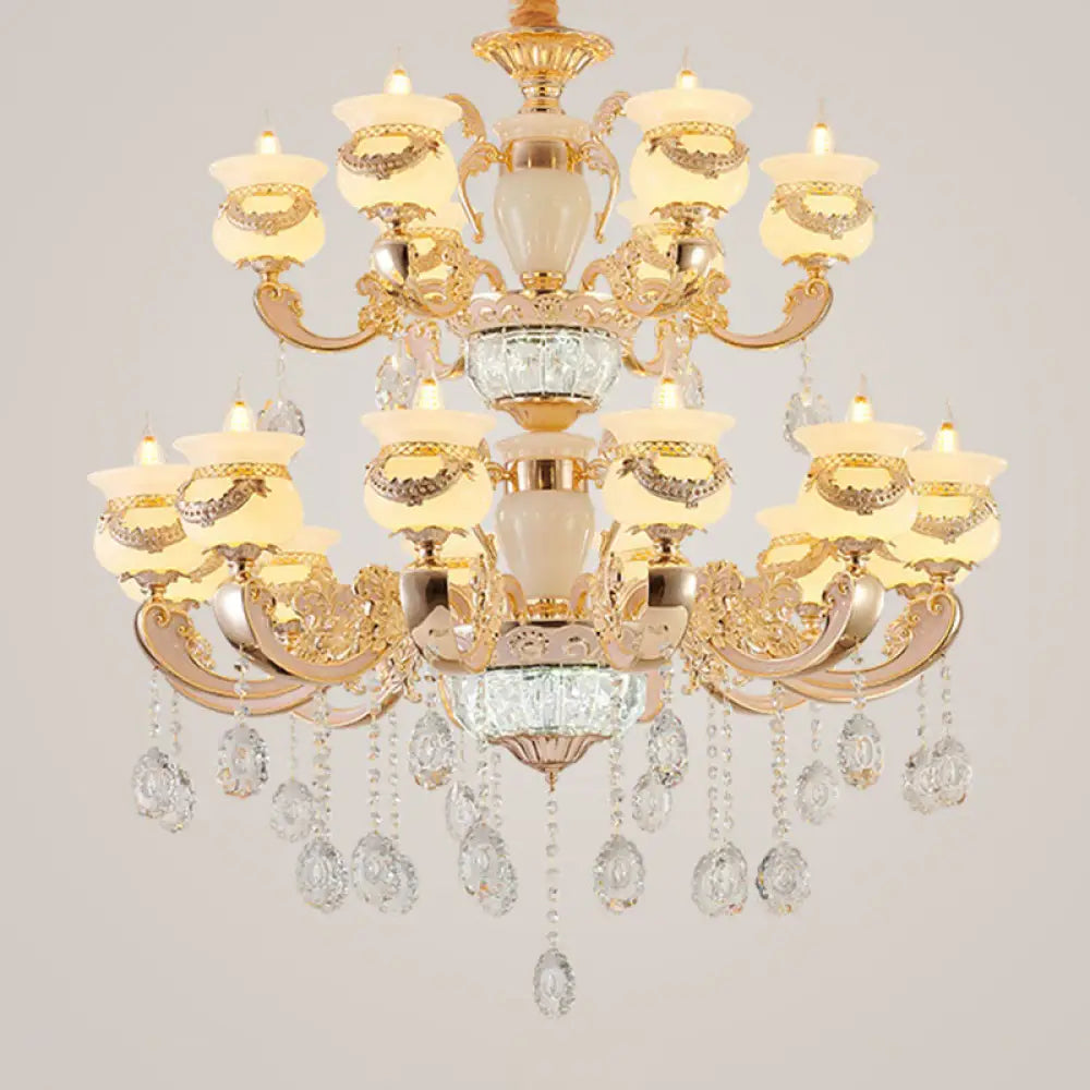 Jade Gold Candle Chandelier With Crystal Accent - Elegant Lighting For Country Living Rooms 18 /