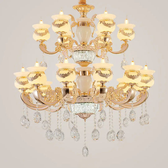 Jade Gold Candle Chandelier With Crystal Accent - Elegant Lighting For Country Living Rooms 18 /