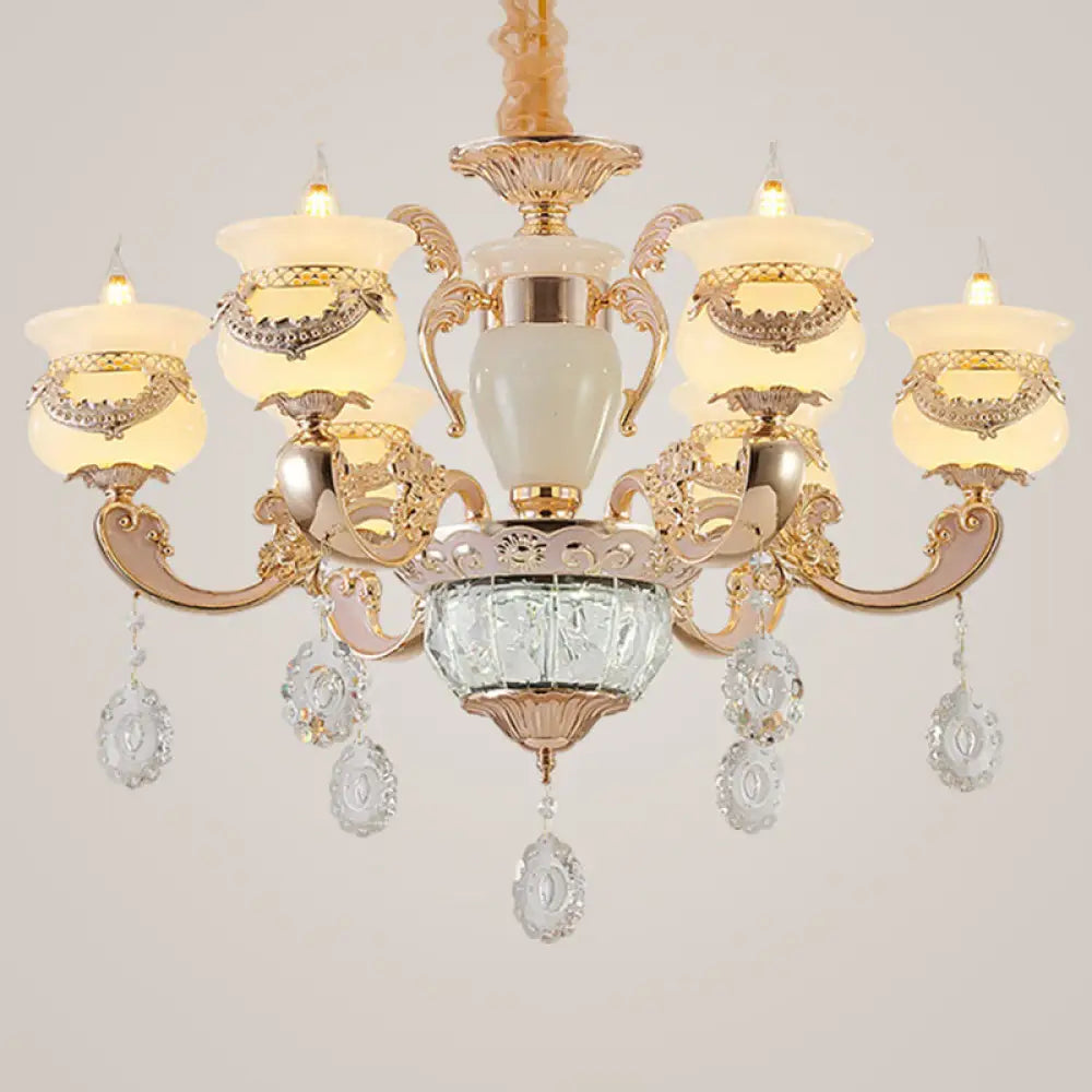 Jade Gold Candle Chandelier With Crystal Accent - Elegant Lighting For Country Living Rooms 6 /