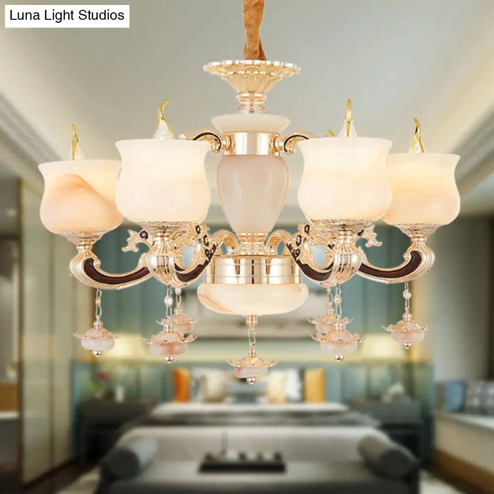 Jade Gold Hanging Lamp Kit: Elegant Traditional Chandelier With Crystal Accents