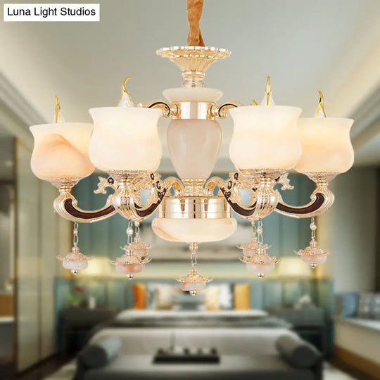 Jade Gold Hanging Lamp Kit: Elegant Traditional Chandelier With Crystal Accents