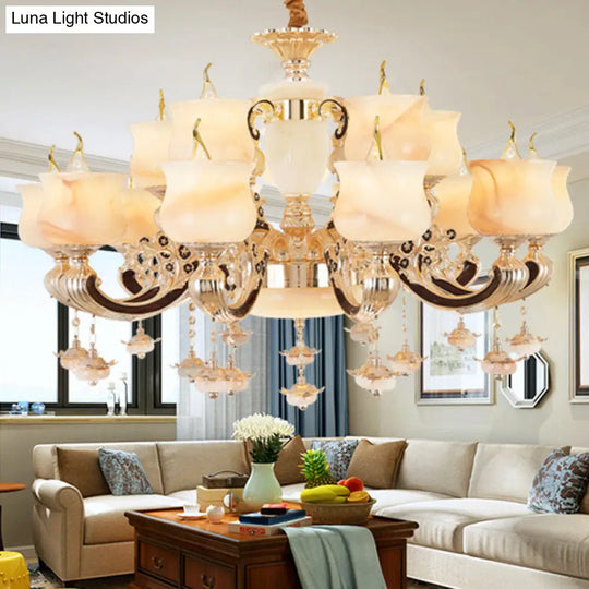 Jade Gold Hanging Lamp Kit: Elegant Traditional Chandelier With Crystal Accents