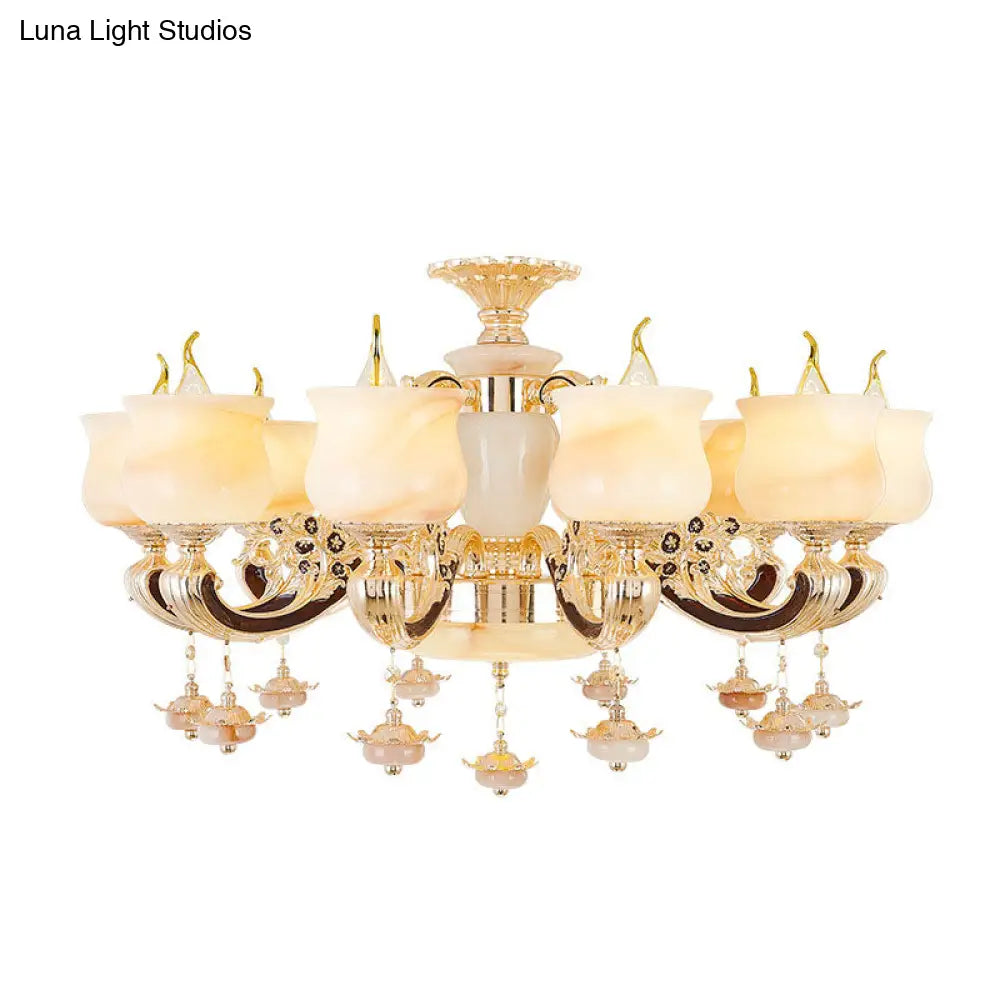 Jade Gold Hanging Lamp Kit: Elegant Traditional Chandelier With Crystal Accents