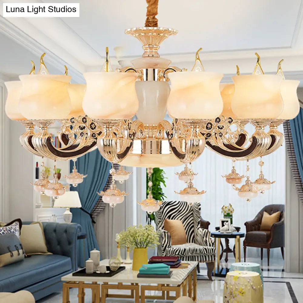 Jade Gold Hanging Lamp Kit: Elegant Traditional Chandelier With Crystal Accents