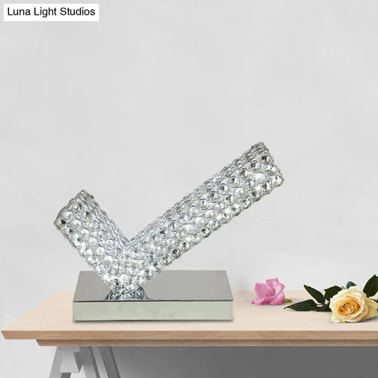 Modern Chrome Angled Led Desk Lamp With Beveled Crystal - Ideal For Study Rooms And Nightstands