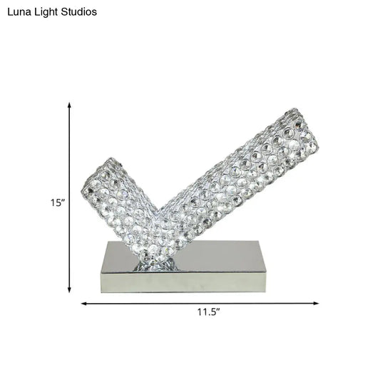 Modern Chrome Angled Led Desk Lamp With Beveled Crystal - Ideal For Study Rooms And Nightstands