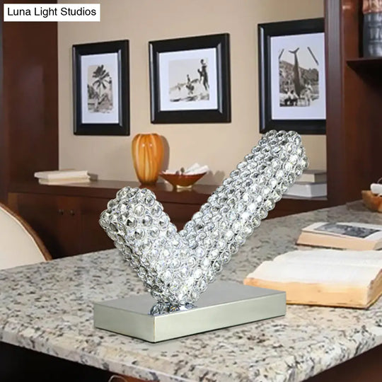 Modern Chrome Angled Led Desk Lamp With Beveled Crystal - Ideal For Study Rooms And Nightstands