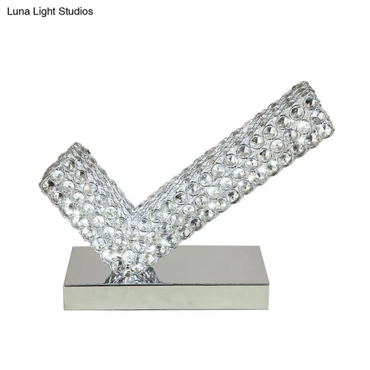 Modern Chrome Angled Led Desk Lamp With Beveled Crystal - Ideal For Study Rooms And Nightstands