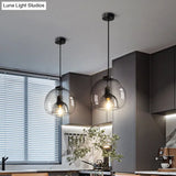 Jade - Modern Hand-Blown Glass Dome Hanging Lamp Minimalist 1-Light Black Pendant Light Fixture