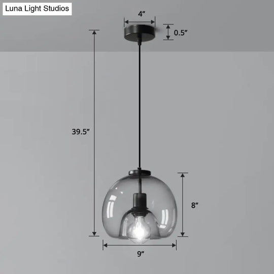 Jade - Modern Hand-Blown Glass Dome Hanging Lamp Minimalist 1-Light Black Pendant Light Fixture