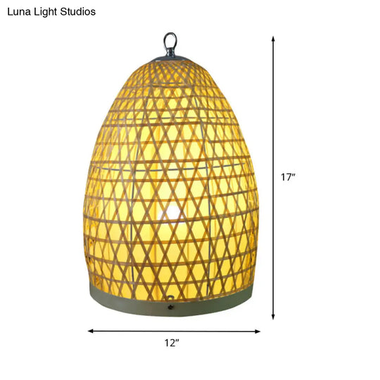 Japanese 1 Bulb Small Beige Hand-Woven Desk Lamp: Bamboo Shade