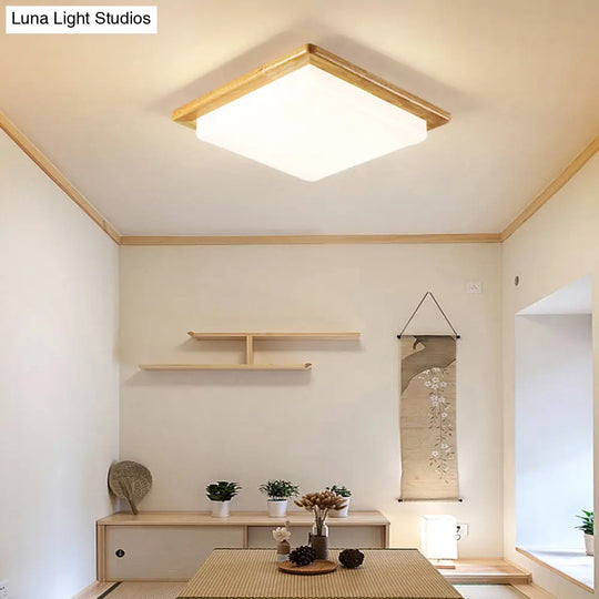 Japanese Acrylic Flush Mount Led Ceiling Light - Wood Finish