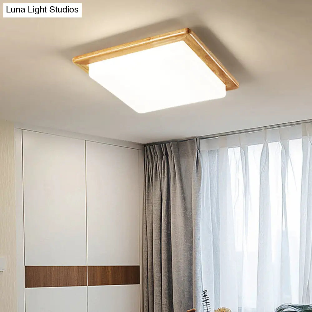 Japanese Acrylic Flush Mount Led Ceiling Light - Wood Finish