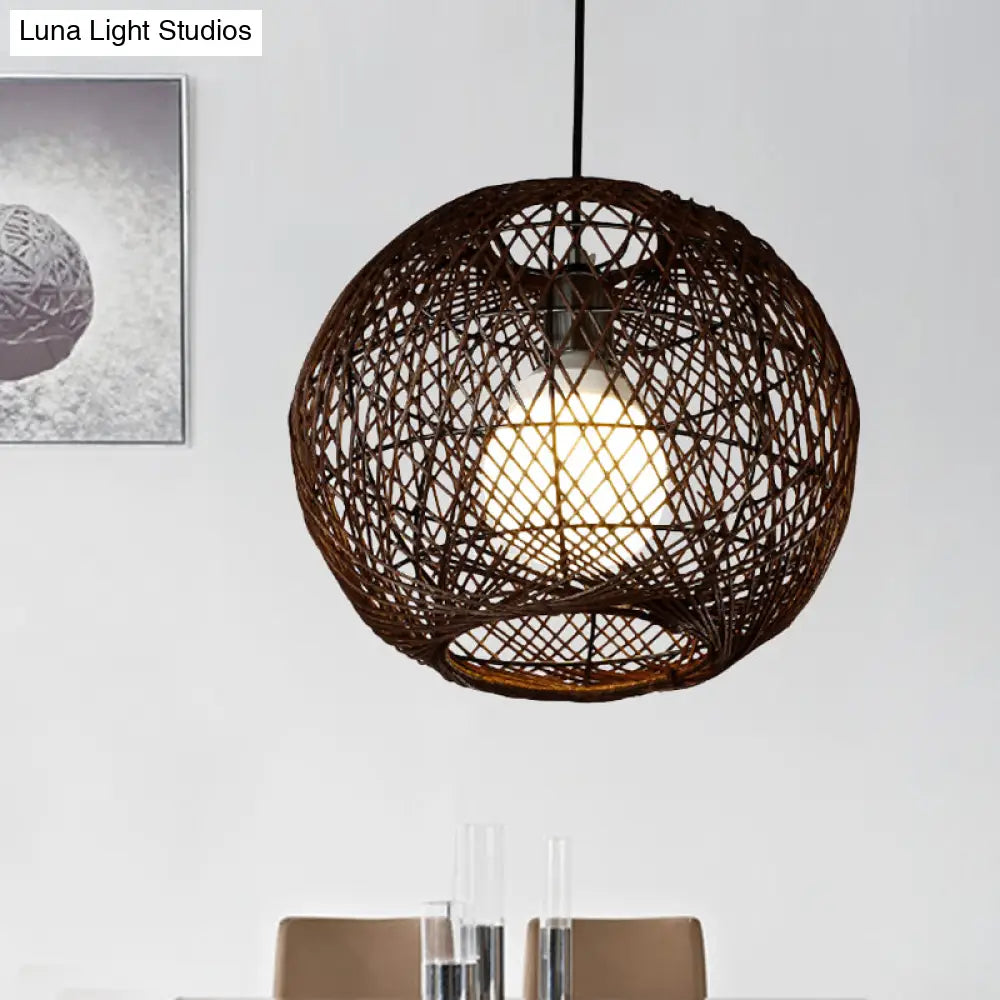 Japanese Bamboo Hanging Light - Coffee-Colored 1-Head Fixture