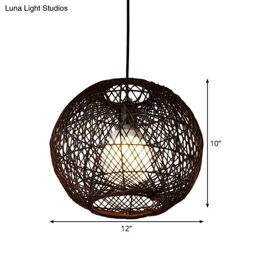 Japanese Bamboo Hanging Light - Coffee-Colored 1-Head Fixture