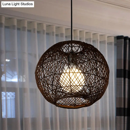 Japanese Bamboo Hanging Light - Coffee-Colored 1-Head Fixture