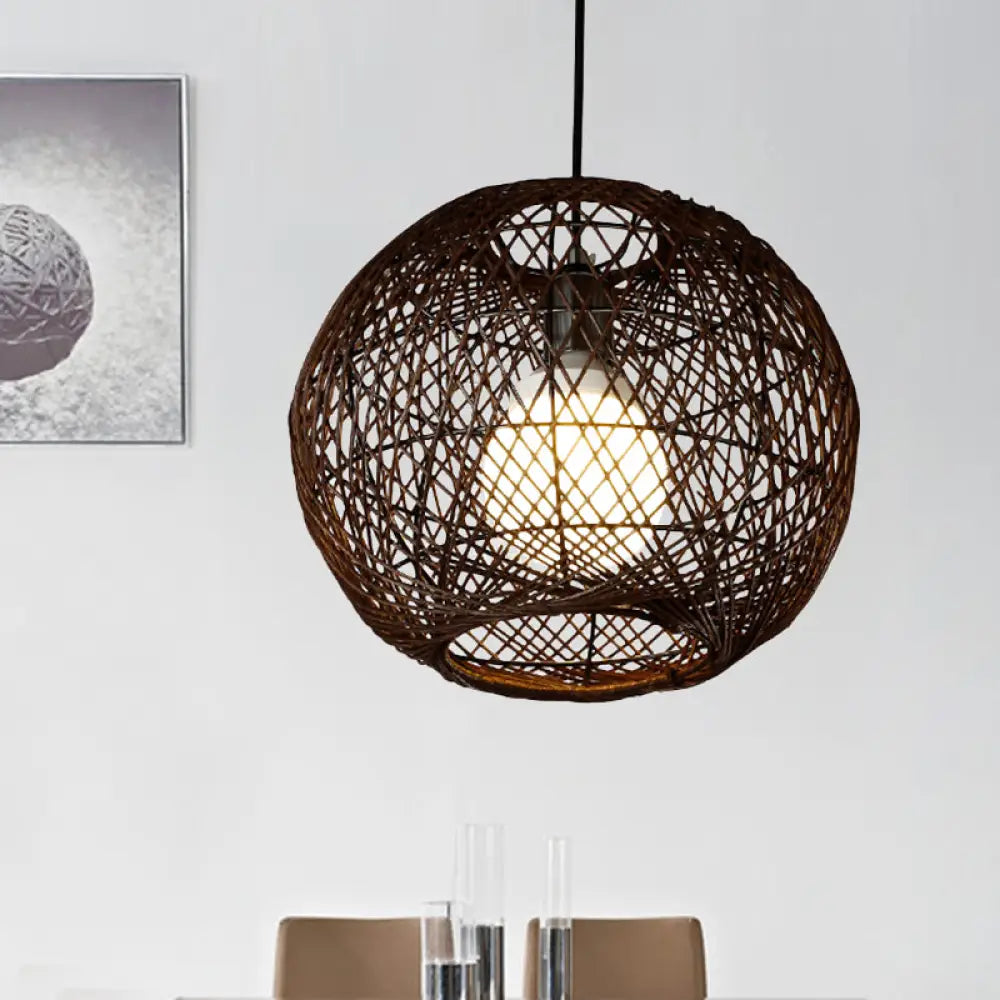 Japanese Bamboo Hanging Light - Coffee-Colored 1-Head Fixture Coffee